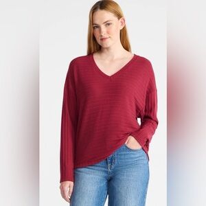 Time And Tru Woman’s Ribbed Hacci Knit V-Neck To With Long Sleeves